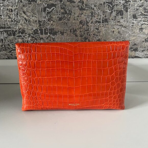 $5K MICHAEL KORS COLLECTION NILE CROCODILE CONVERT ENVELOPE CLUTCH PURSE WALLET - Picture 4 of 10